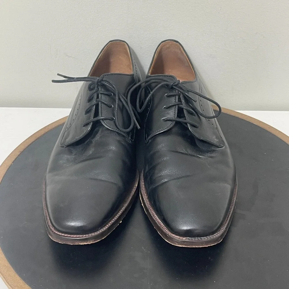 Johnston Murphy Henrick Plain Toe Men 10.5 Derby Black Full Grain Leather